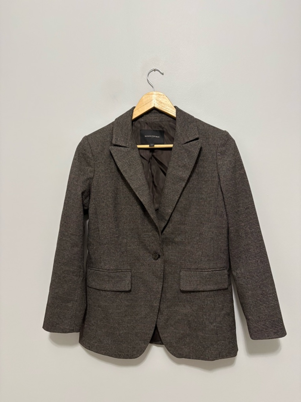 Banana Republic Dark Academia Work Office Girly Brown Plaid Petite Blazer